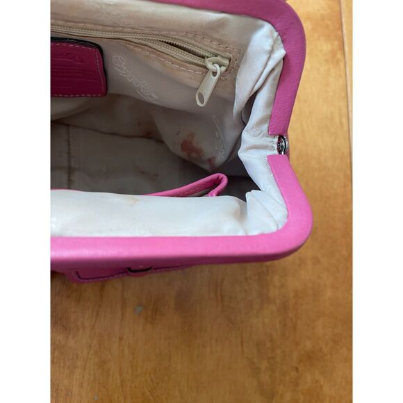 Fossil Genuine Leather Hot Pink Kiss Lock Buckle Pocket Shoulder Bag VINTAGE - Picture 3 of 11